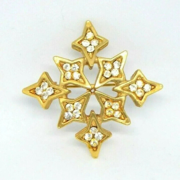 Clear Rhinestone Star Designed Cross Gold Tone - Picture 1 of 4